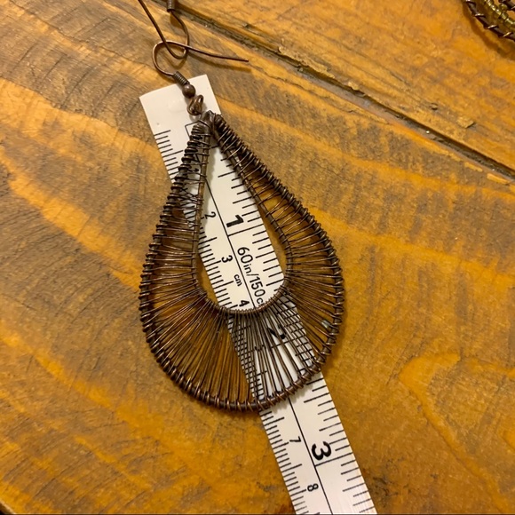 Boho Bronze Beaded Teardrop Statement Earring Set - Picture 9 of 11